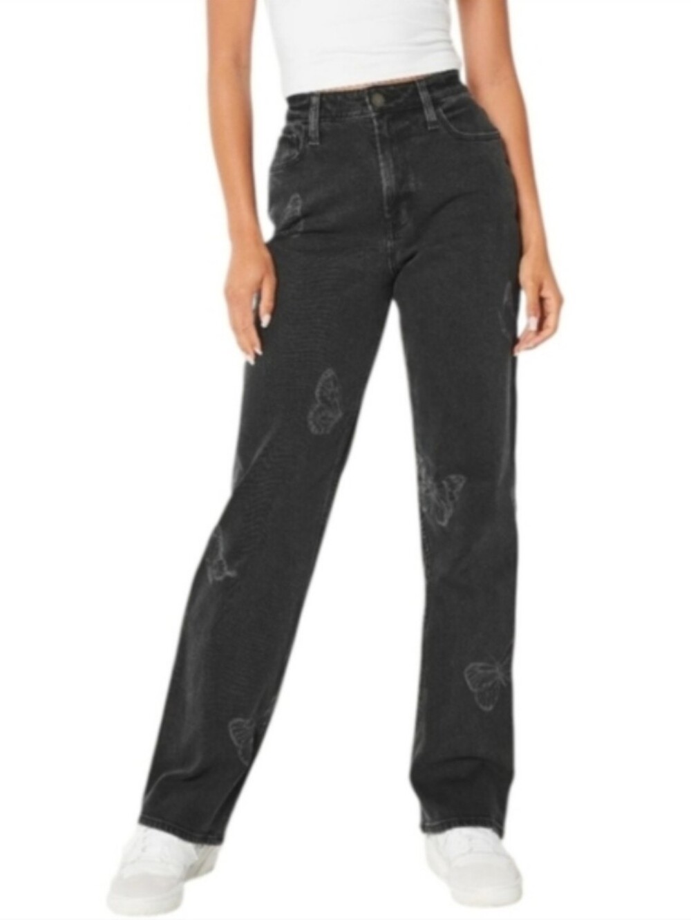 Hollister Butterfly Graphic Dad Jeans High Rise Washed Black 2/26 XS NWT Gen Z